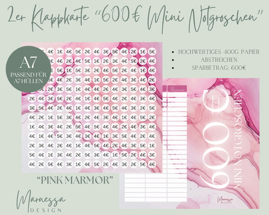 2er Klappkarte Challenge A7 | 600€ MINI NOTGROSCHEN - PINK MARMOR
