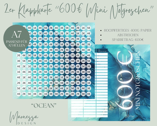 2er Klappkarte Challenge A7 | 600€ MINI NOTGROSCHEN - OCEAN