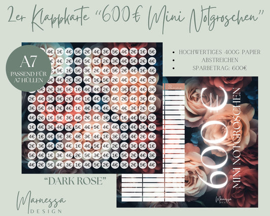 2er Klappkarte Challenge A7 | 600€ MINI NOTGROSCHEN - DARK ROSE
