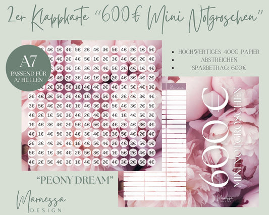2er Klappkarte Challenge A7 | 600€ MINI NOTGROSCHEN - PEONY DREAM