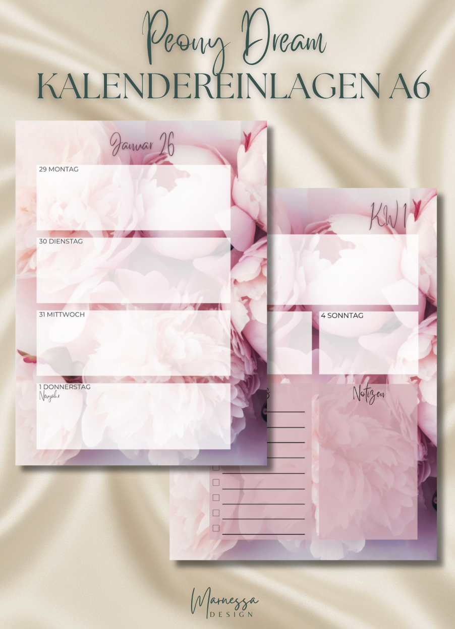 Kalender Einlagen im A6 Format | PEONY DREAM