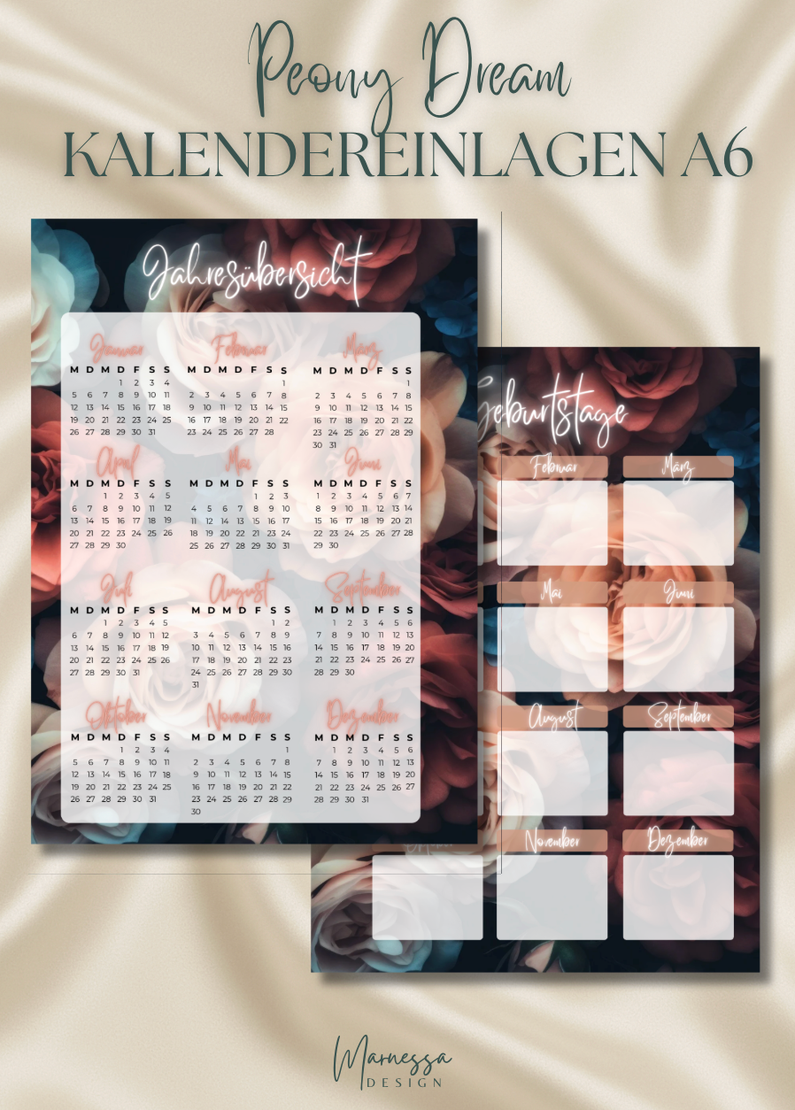 Kalender Einlagen im A6 Format | DARK ROSE