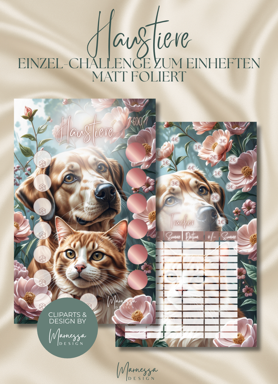 Haustiere "ROSY GLOW" | Einzel-Challenge zum einheften | matt foliert | A6