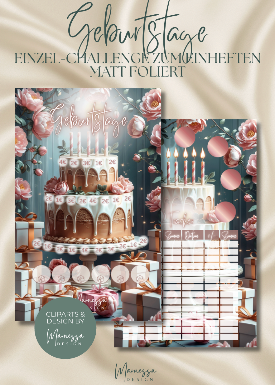 Geburtstage "ROSY GLOW" | Einzel-Challenge zum einheften | matt foliert | A6