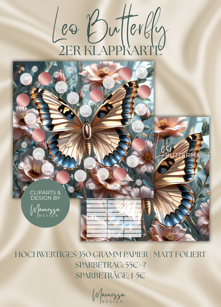 LEO BUTTERFLY | 2er Klappkarte | Sparchallenge | matt foliert | A6