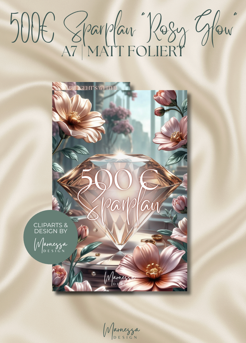 500 € Mini Sparplan Bundle mit Binder | Einlagen "ROSY GLOW" | matt foliert | A7