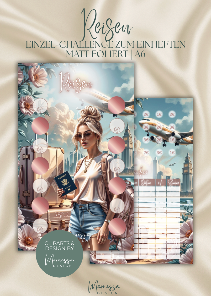 REISEN "ROSY GLOW" | Einzel-Challenge zum einheften | matt foliert | A6
