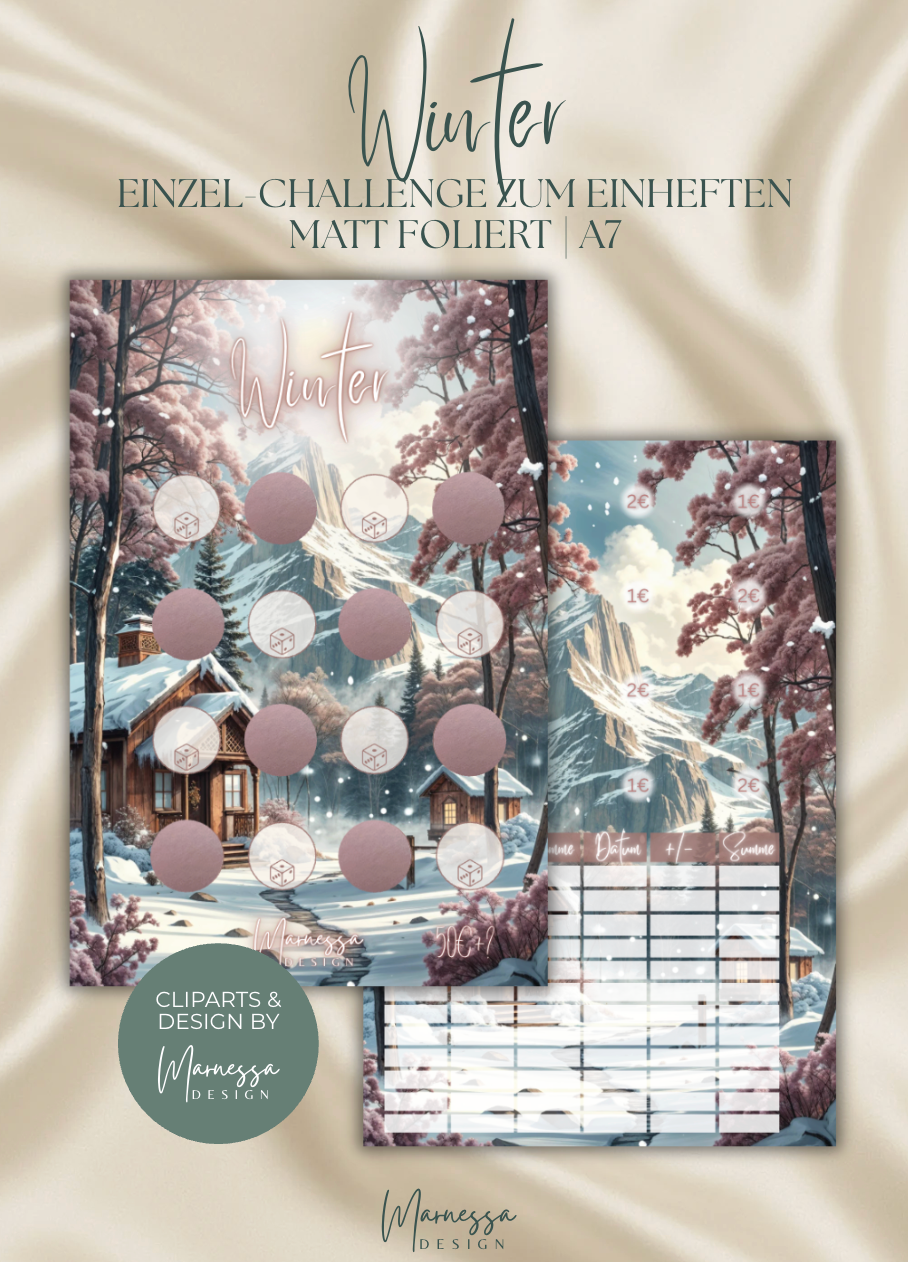 Jahreszeiten "ROSY GLOW" | Einzel-Challenges zum einheften | matt foliert | A7
