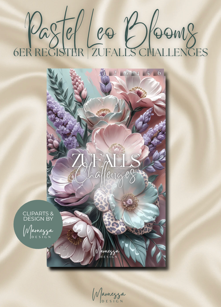 6er Register | ZUFÄLLE | ZUFALLS CHALLENGES | PASTEL LEO BLOOMS | matt foliert | A6