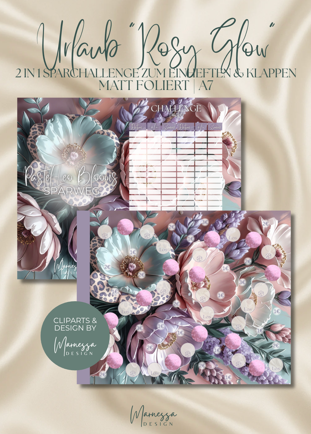Pastel Leo Blooms Sparweg | 2 in 1 Klappkarte zum einheften | matt foliert | A6