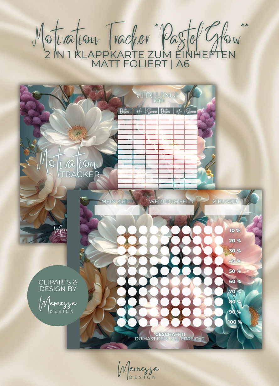 A6 | MOTIVATION TRACKER "PASTEL GLOW" | 2 in 1 Klappkarte zum einheften | matt foliert