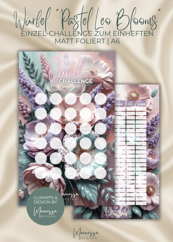 Würfel Challenge "PASTEL LEO BLOOMS" | Einzel-Challenge zum einheften | matt foliert | A6