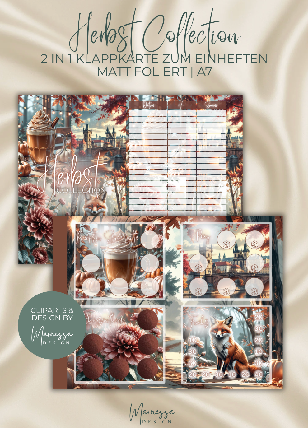 HERBST COLLECTION | 2 in 1 Klappkarte zum einheften | matt foliert | A7