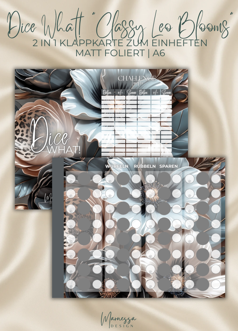 DICE WHAT! "Classy Leo Blooms" | 2 in 1 Klappkarte zum einheften | matt foliert | A6