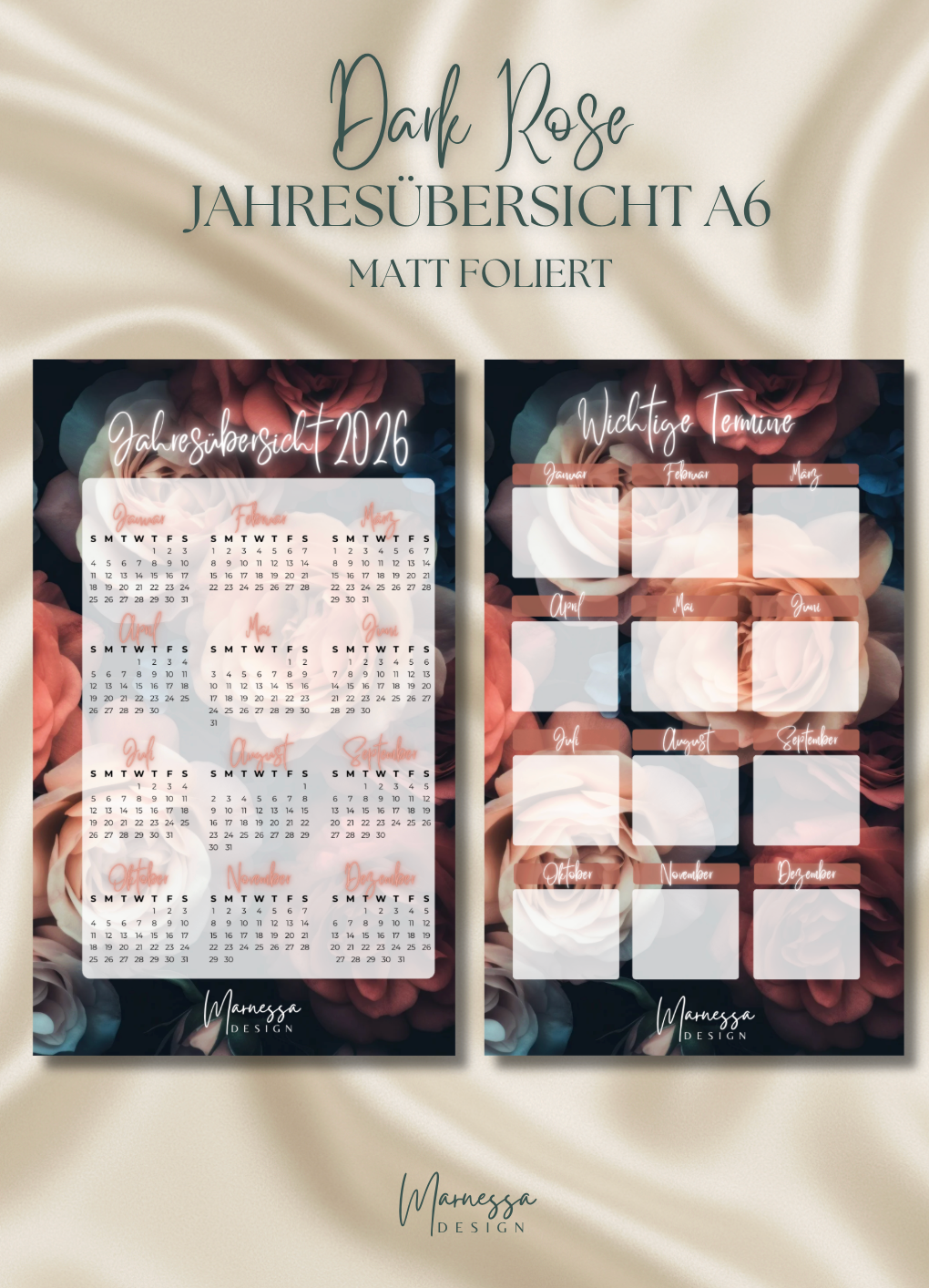Jahresübersicht Einlage A6 | DARK ROSE