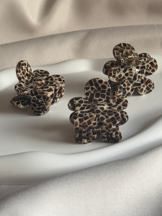 Haarklammer FLOWERFUL MINI aus Acetat | BROWN MOSAIC
