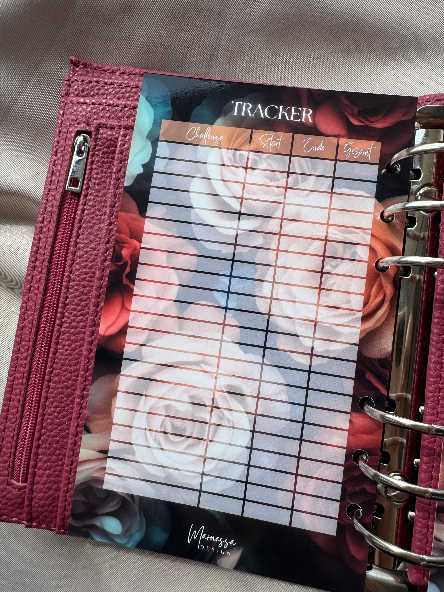gelochte A6 Trennblätter mit Tracker foliert & 3D Aufschrift | DARK ROSE