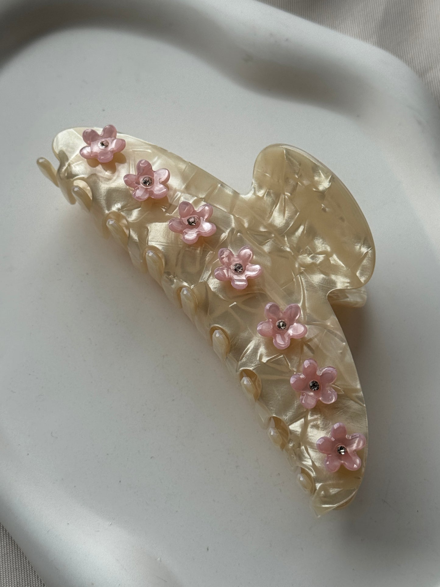 Halbmond Haarklammer aus Acetat 3D FLOWER | VANILLA