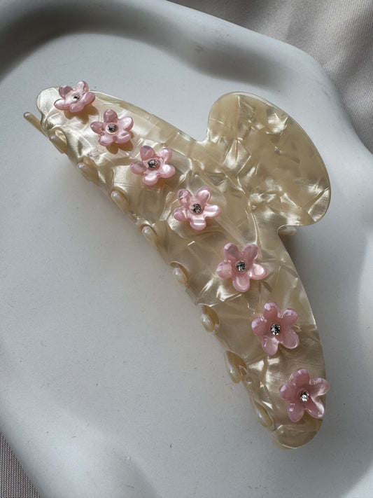 Halbmond Haarklammer aus Acetat 3D FLOWER | VANILLA