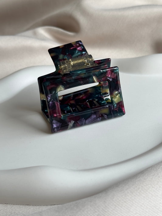 Haarklammer SQUARE M aus Acetat | BURGUNDY EMERALD