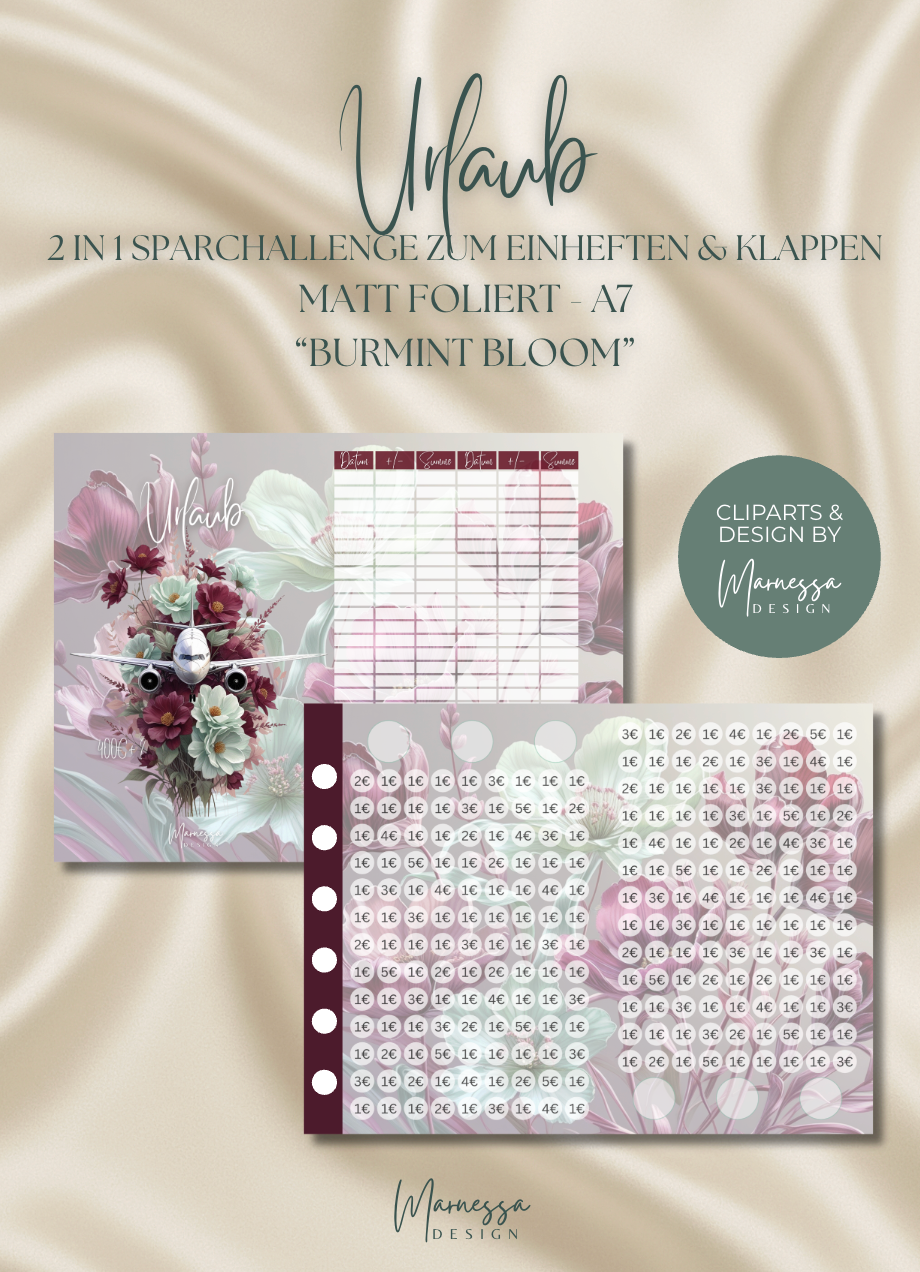 URLAUB | 2 in 1 Klappkarte zum einheften "BURMINT BLOOM" | matt foliert | A7