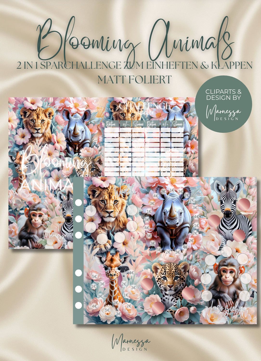 BLOOMING ANIMALS | 2 in 1 Klappkarte zum einheften | matt foliert