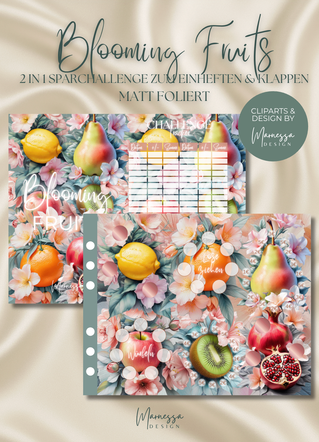 BLOOMING FRUITS | 2 in 1 Klappkarte zum einheften | matt foliert