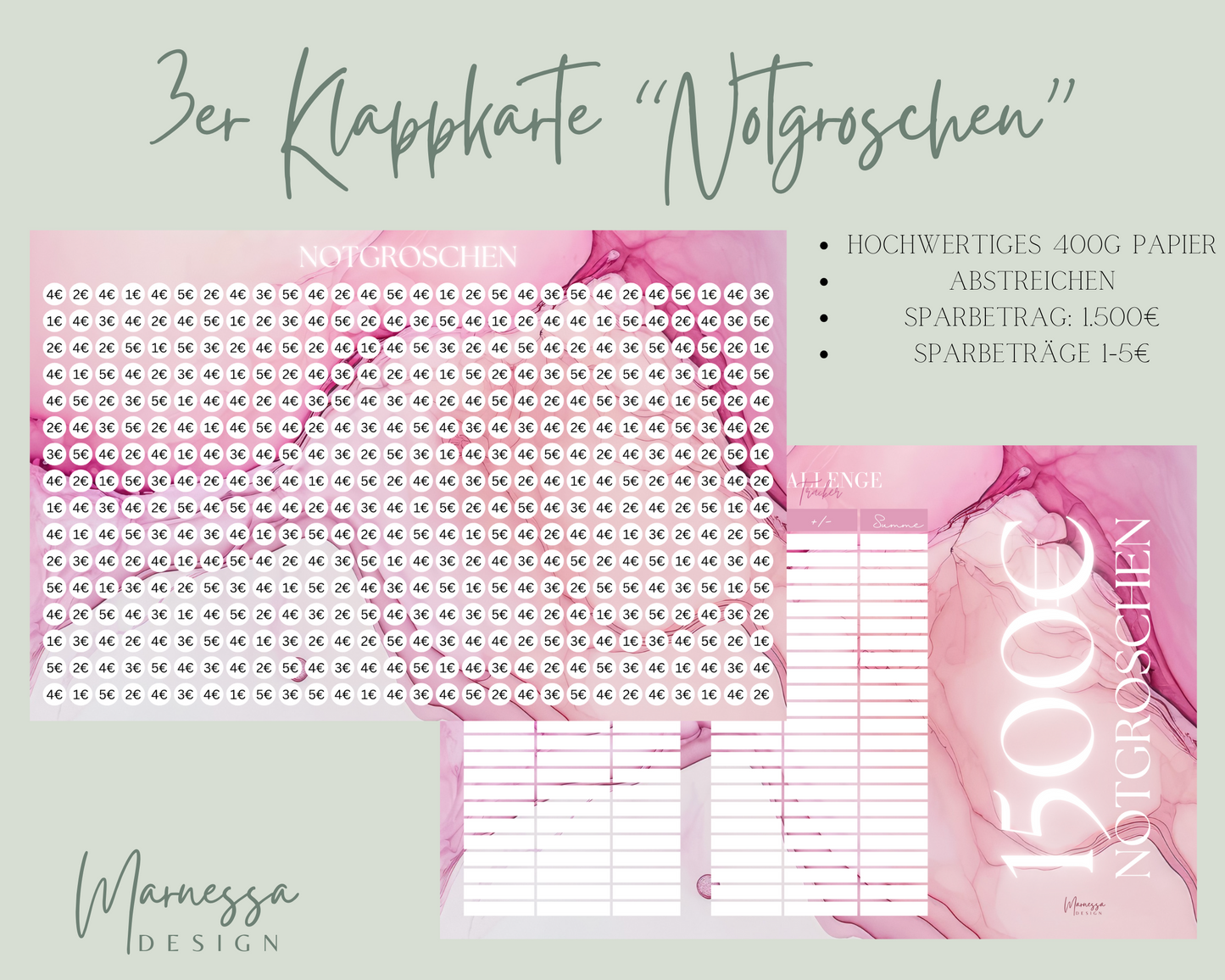 3er Klappkarte Challenge | 1500€ NOTGROSCHEN - PINK MARMOR