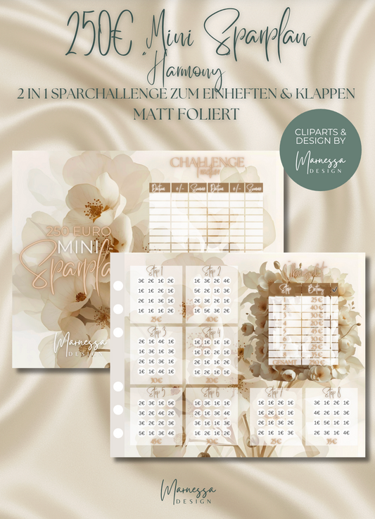 250€ MINI NOTGROSCHEN "HARMONY" | 2 in 1 Klappkarte zum einheften | matt foliert