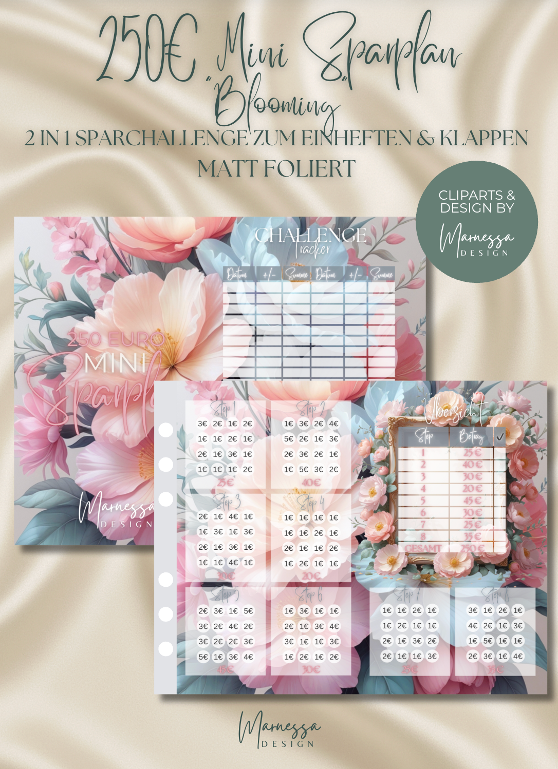 250€ MINI NOTGROSCHEN "BLOOMING" | 2 in 1 Klappkarte zum einheften | matt foliert