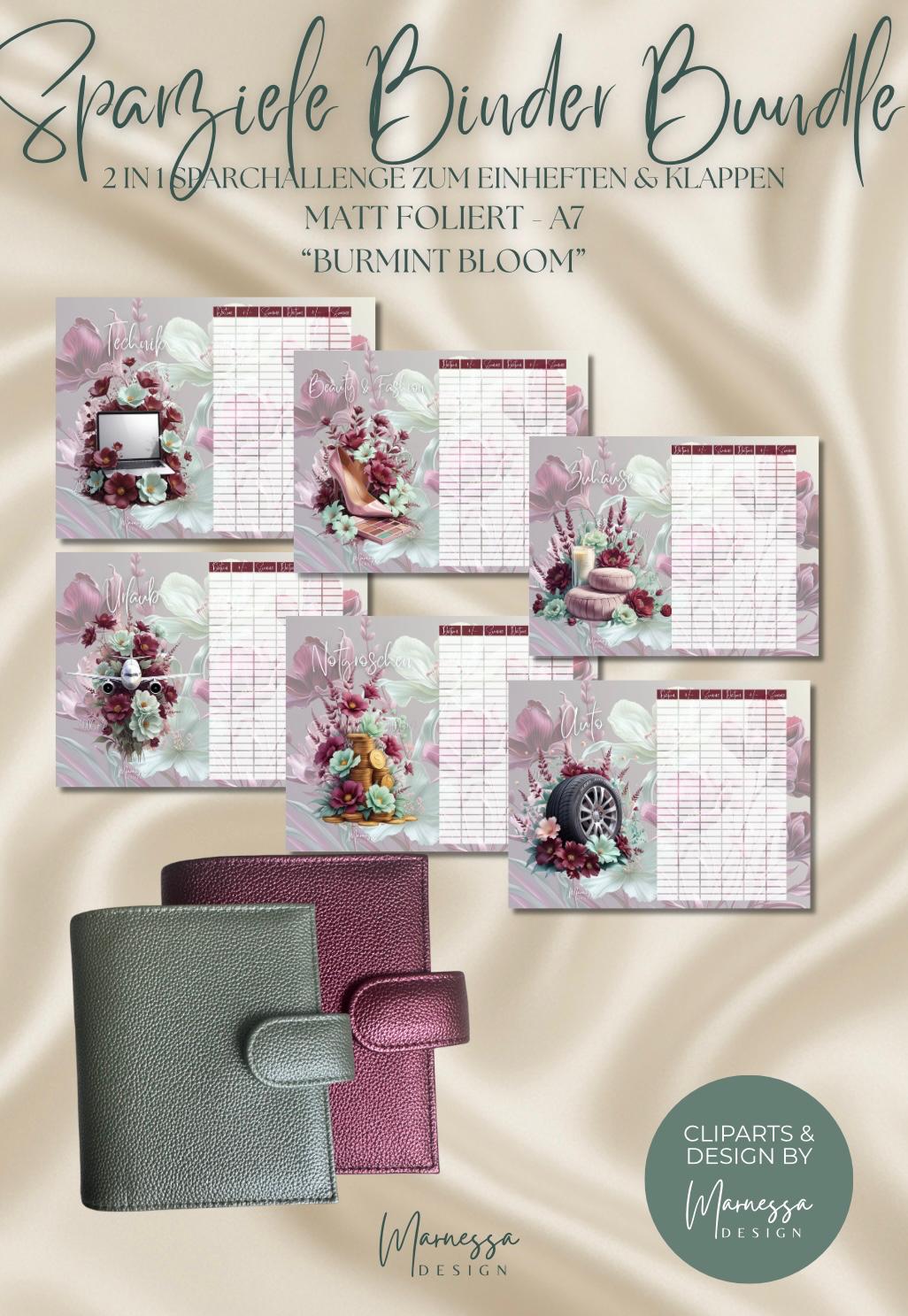 SPARZIELE BUNDLE BINDER | 2 in 1 Klappkarten zum einheften "BURMINT BLOOM" | matt foliert | A7