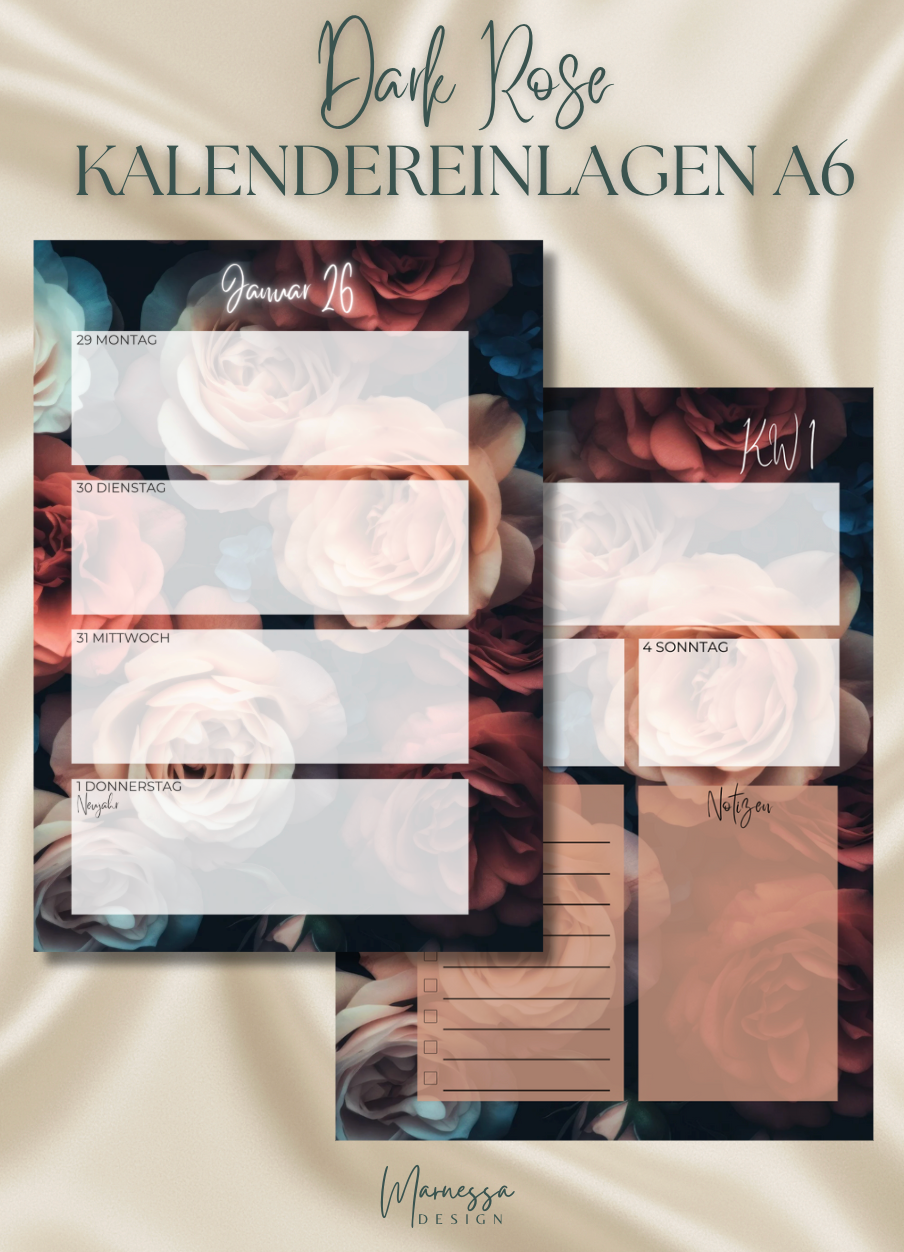 Kalender Einlagen im A6 Format | DARK ROSE