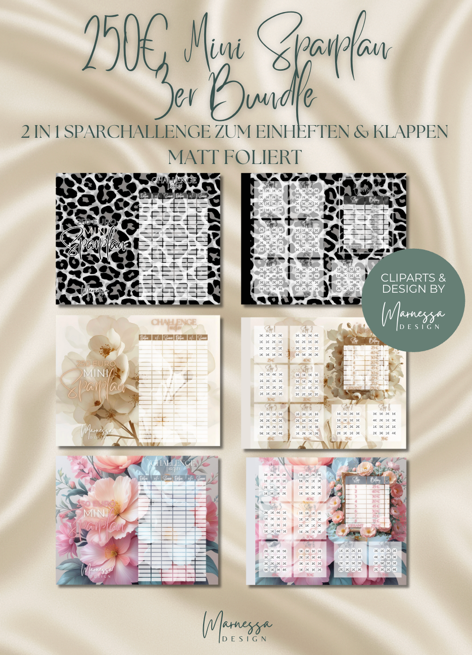 250€ MINI NOTGROSCHEN 3er BUNDLE | 2 in 1 Klappkarte zum einheften | matt foliert