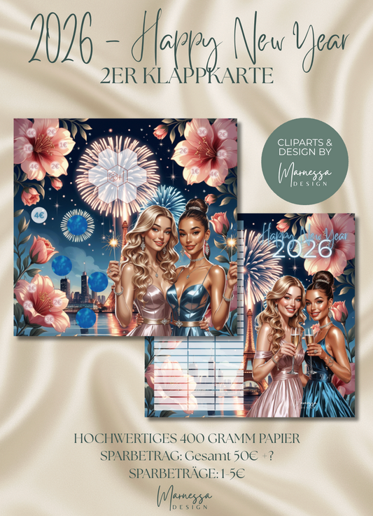 2026 HAPPY NEW YEAR | 2er Klappkarte | Sparchallenge
