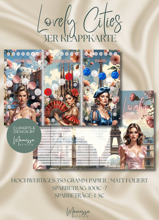 LOVELY CITIES | 3er Klappkarte | Sparchallenge | matt foliert