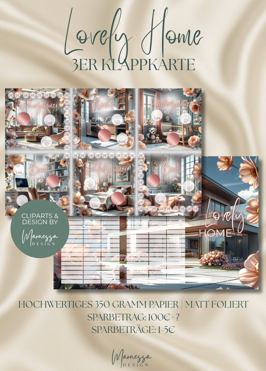 LOVELY HOME | 3er Klappkarte | Sparchallenge | matt foliert