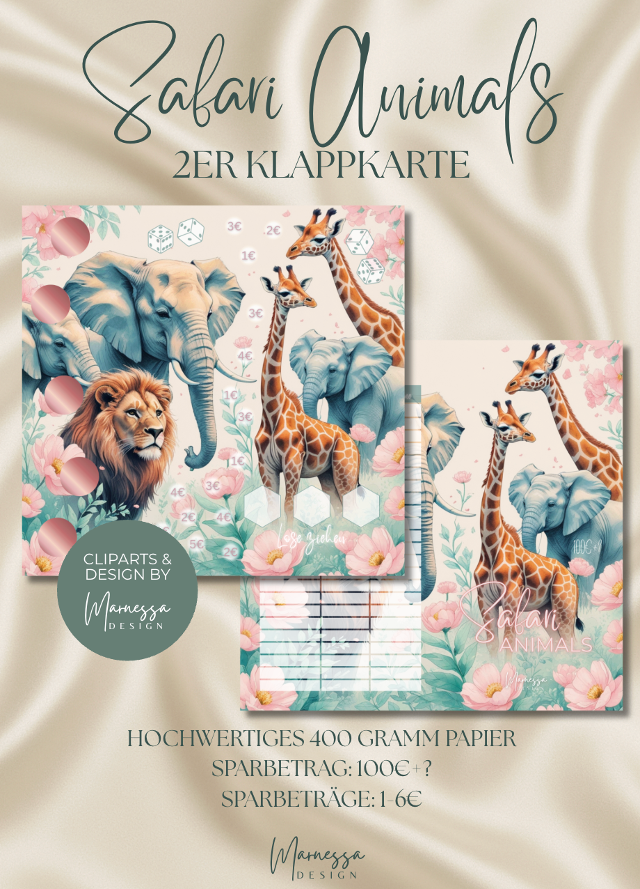 SAFARI ANIMALS | 2er Klappkarte | Sparchallenge