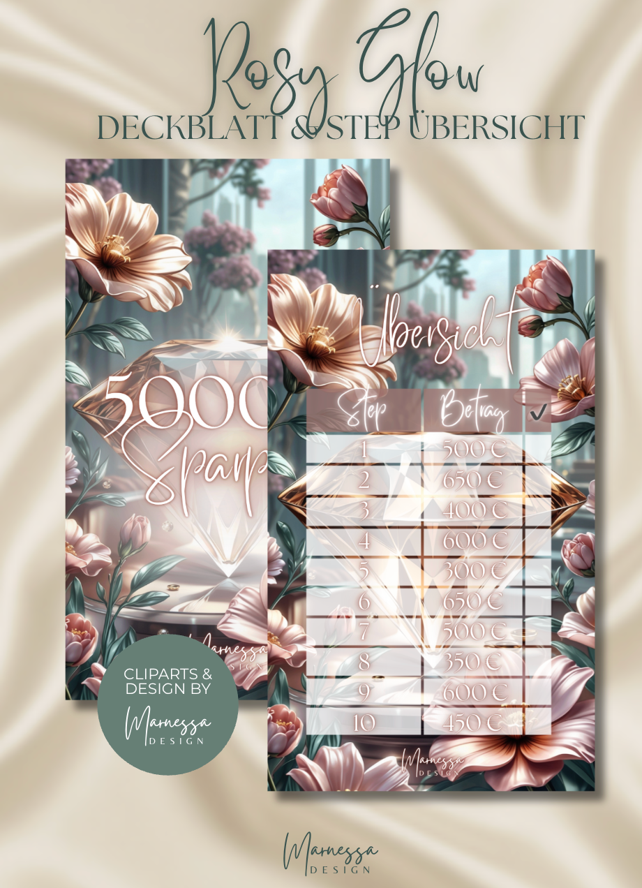 5000 € Sparplan | EINLAGEN "ROSY GLOW" | matt foliert | A6