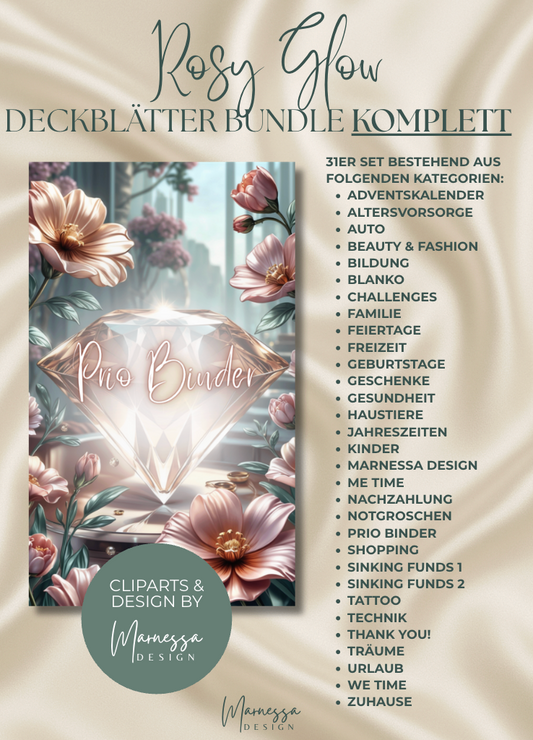 DECKBLÄTTER BUNDLE "ROSY GLOW" KOMPLETT | 31 Stk.| Trennblätter | Deckblätter | matt foliert | A6