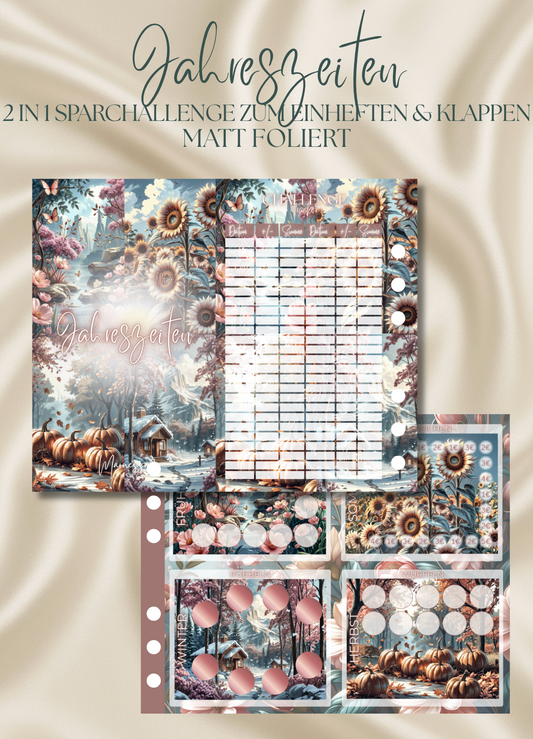 Jahreszeiten "ROSY GLOW" | 2 in 1 Klappkarte zum einheften | matt foliert | A6