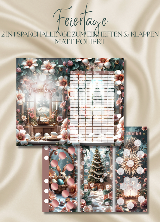 Feiertage "ROSY GLOW" | 2 in 1 Klappkarte zum einheften | matt foliert | A6