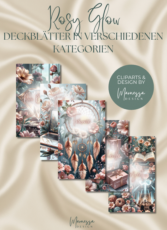 DECKBLÄTTER "ROSY GLOW" EINZELN | Trennblatt | Deckblatt | matt foliert | A6