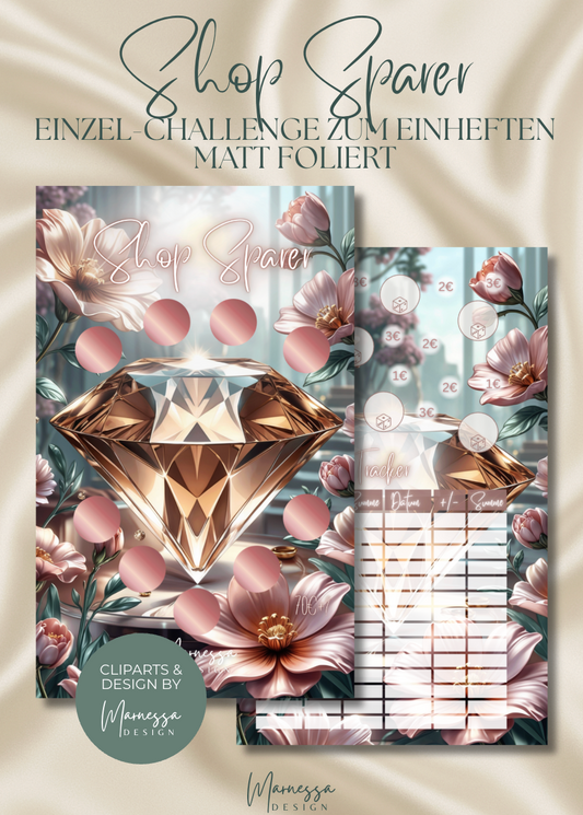 Shop Sparer "ROSY GLOW" | Einzel-Challenge zum einheften | matt foliert | A6