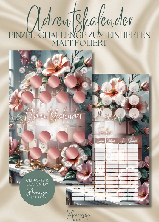 Adventskalender "ROSY GLOW" | Einzel-Challenge zum einheften | matt foliert | A6