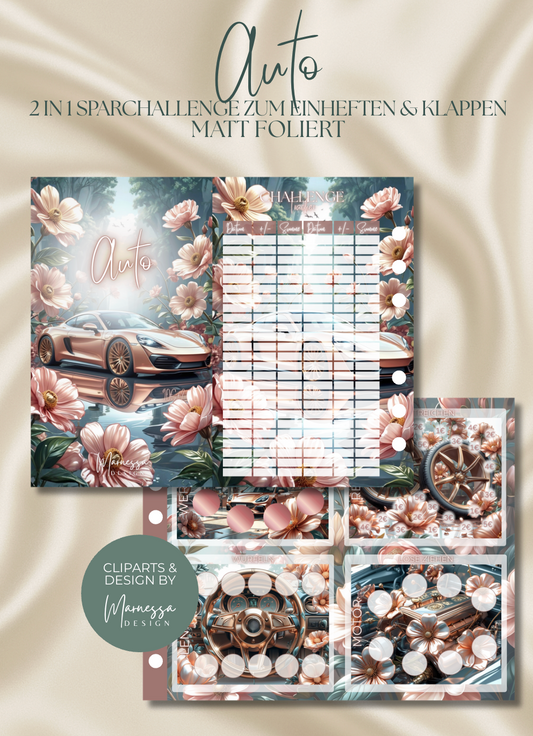 Auto "ROSY GLOW" | 2 in 1 Klappkarte zum einheften | matt foliert | A6