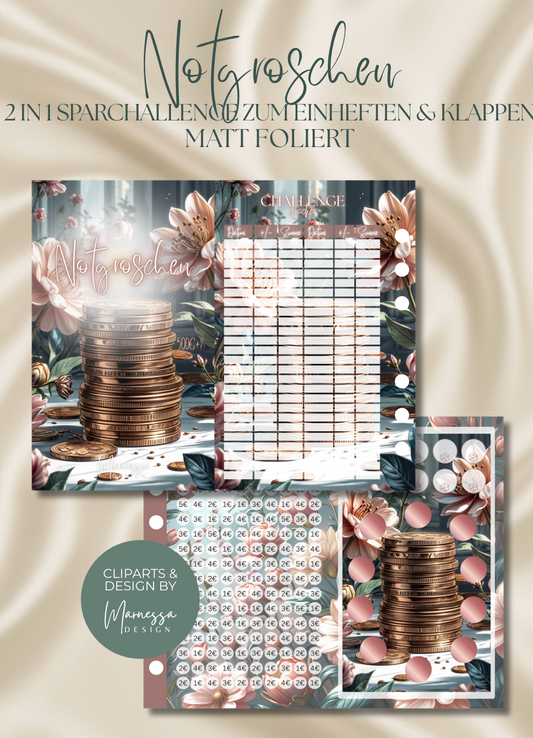 Notgroschen "ROSY GLOW" | 2 in 1 Klappkarte zum einheften | matt foliert | A6