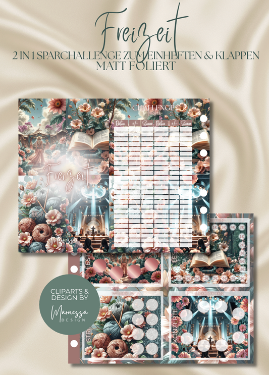 Freizeit "ROSY GLOW" | 2 in 1 Klappkarte zum einheften | matt foliert | A6