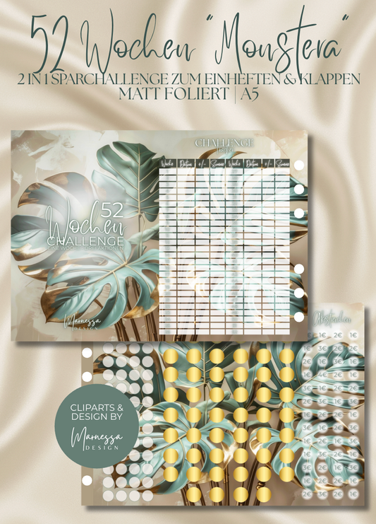 52 Wochen "MONSTERA" | 2 in 1 Klappkarte zum einheften | matt foliert | A5