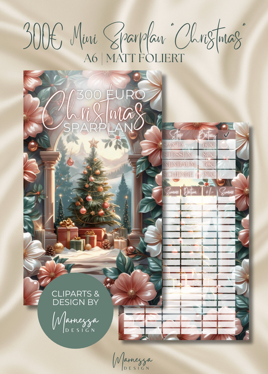 300€ Mini Sparplan | CHRISTMAS  | Sparchallenge zum einheften | matt foliert | A6