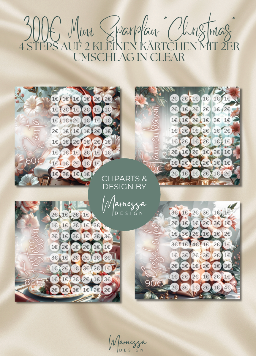 300€ Mini Sparplan | CHRISTMAS  | Sparchallenge zum einheften | matt foliert | A6